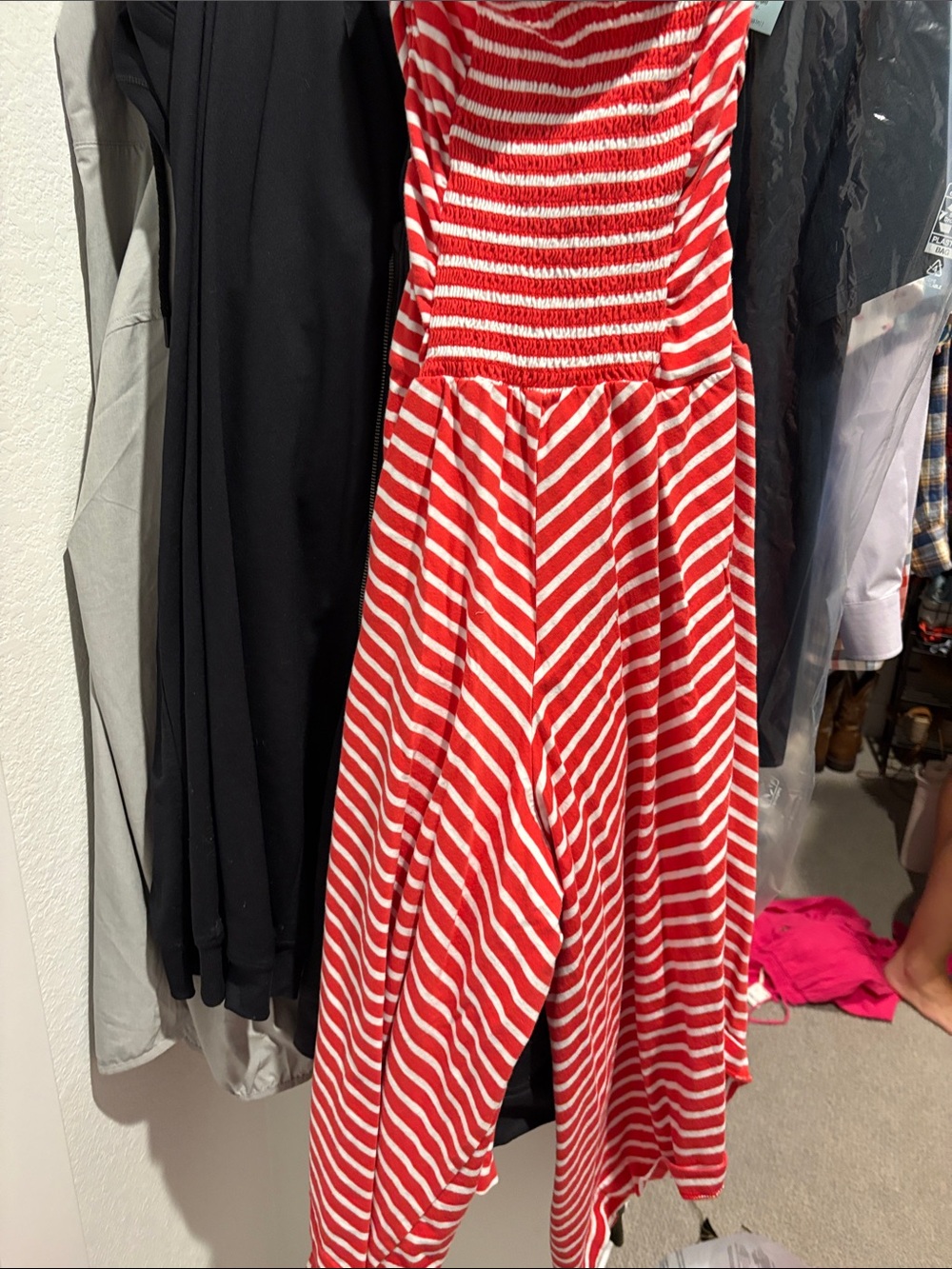 Free People Red and White Striped Strapless Jumpsuit
